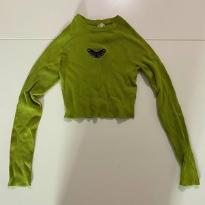 Green - Garage Long Sleeved Cropped Top - Medium